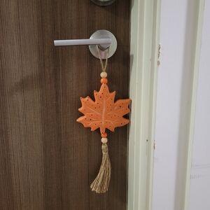Autumn leaf door hanger Orange Fall home wall decor hand painted